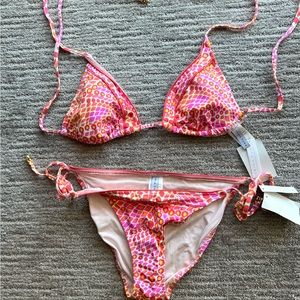 Trina Turk, white pink and orange bikini size 10